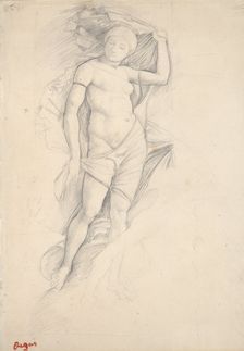 Woman, partly draped, with a slight Study of a Centaur, lower right, late 19th century. Artist: Edgar Degas