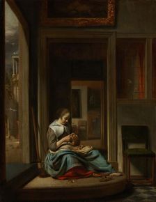 Woman Peeling an Apple, 1667. Creator: Cornelis Bisschop