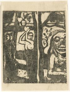 Woman Picking Fruit and the Savage (Femme cueillant des fruits et oviri), 1894/1895. Creator: Paul Gauguin