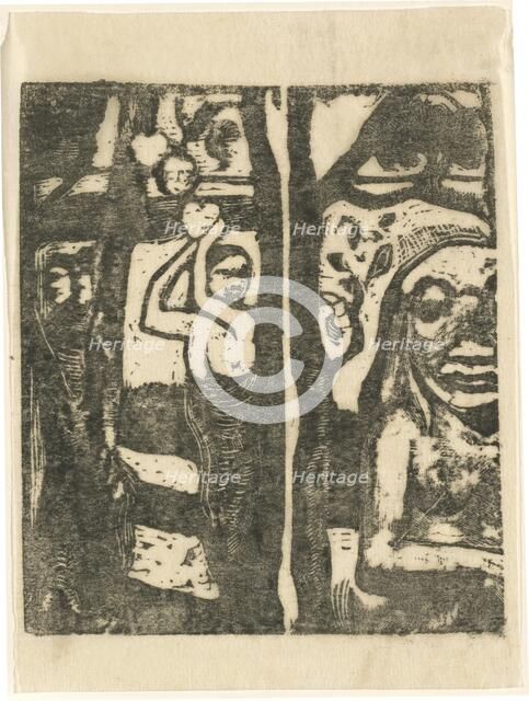 Woman Picking Fruit and the Savage (Femme cueillant des fruits et oviri), 1894/1895. Creator: Paul Gauguin.