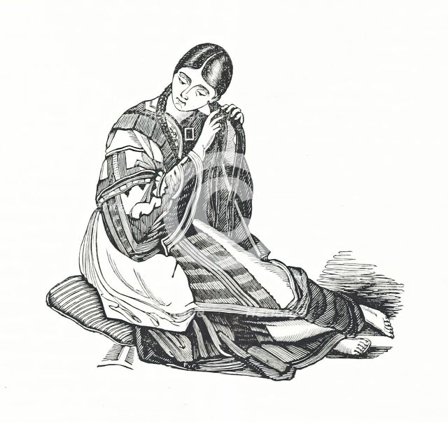 Woman plaiting her hair, 1839.  Creator: Unknown.