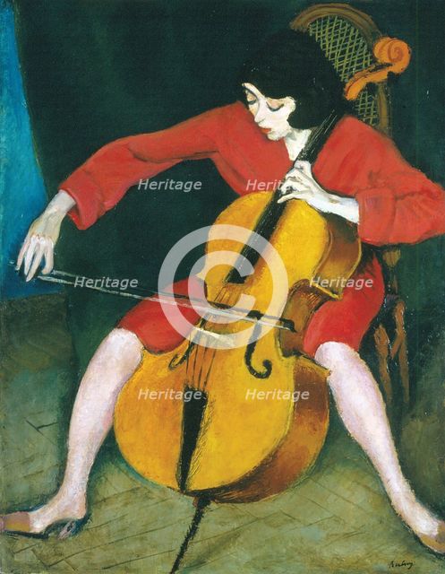 Woman Playing the Cello, 1928. Creator: Berény, Róbert (1887-1953).