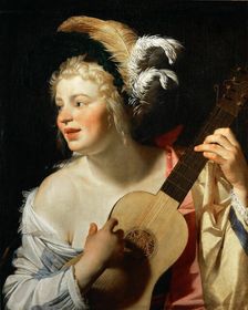 Woman Playing the Guitar , 1624. Creator: Honthorst, Gerrit, van (1590-1656)