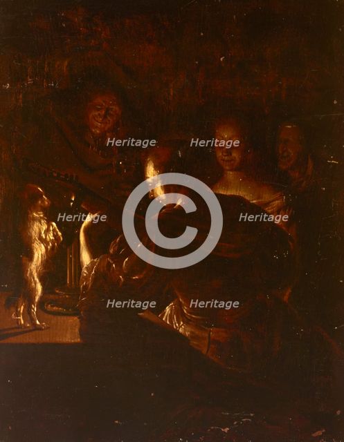 Woman Playing the Guitar and a Small Dog Dancing, 2nd half of 17th century. Creator: Unknown.