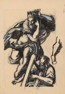 Woman playing the harp, 1940-1944. Creator: Ján Novák