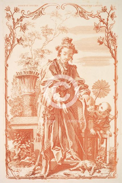 Woman Playing with a Cat, 19th century. Creator: Unknown.