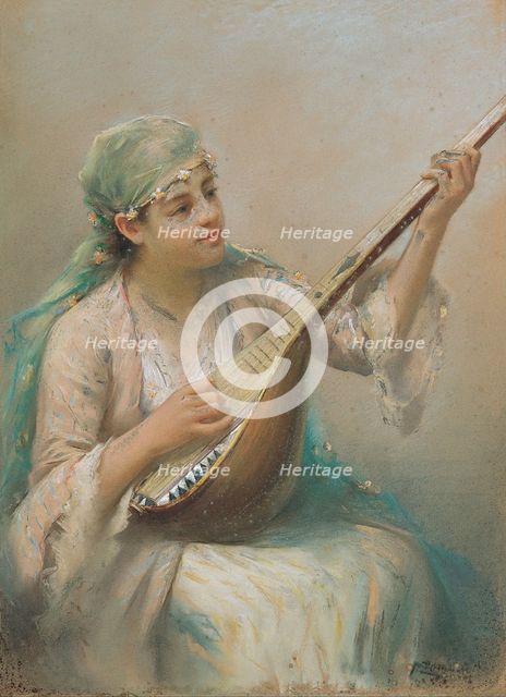 Woman Playing a Lute. Artist: Zonaro, Fausto (1854-1929)