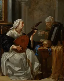 Woman Playing a Theorbo, 1660-1664. Creator: Jacob Duck