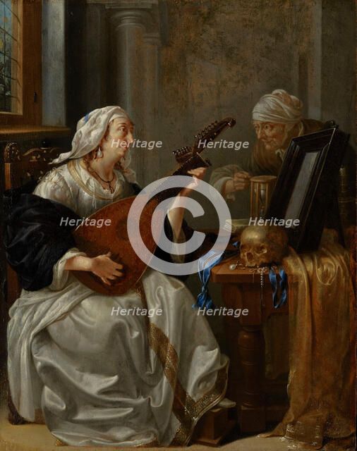 Woman Playing a Theorbo, 1660-1664. Creator: Jacob Duck.