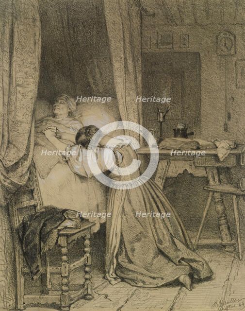 Woman Praying at a Deathbed, 1864. Creator: Benjamin Vautier.
