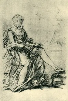 Woman putting on her stockings, mid-late 18th century, (1943). Creator: Sir Joshua Reynolds