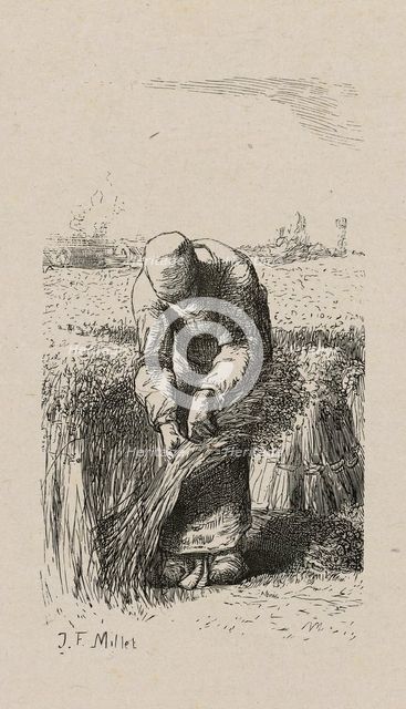 Woman Pulling Flax, 1853, after drawing made in 1852. Creator: Jacques-Adrien Lavieille.