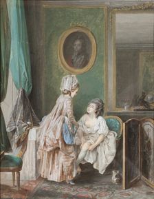 Woman pulling on her stocking, 1776