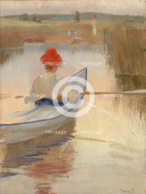 Woman Rowing, Wearing a Red Hat, 1889. Creator: Torsten Wasastjerna.