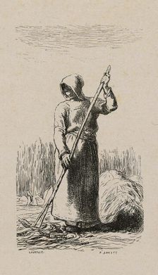 Woman Raking Hay, 1853, after drawing made in 1852. Creator: Jacques-Adrien Lavieille