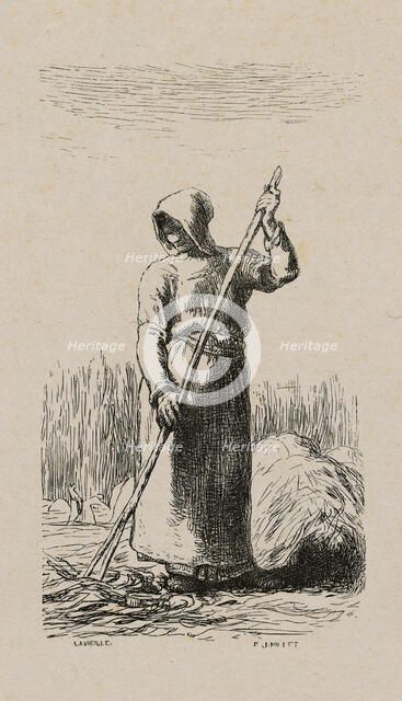 Woman Raking Hay, 1853, after drawing made in 1852. Creator: Jacques-Adrien Lavieille.