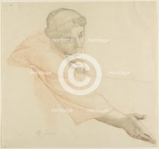 Woman Reaching Over a Wall, study for The Life of Saint Louis, King of France, c. 1878. Creator: Alexandre Cabanel.