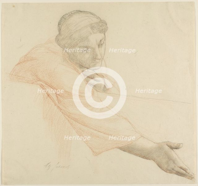 Woman Reaching Over a Wall, study for The Life of Saint Louis, King of France, c. 1878. Creator: Alexandre Cabanel.