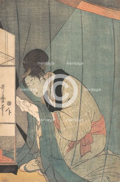 Woman Reading a Letter under a Mosquito Net, ca. 1798. Creator: Kitagawa Utamaro.