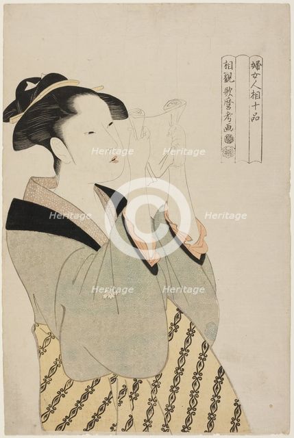 Woman Reading a Letter, from the series Ten Classes of Women's Physiognomy (Fujo..., c. 1792/93. Creator: Kitagawa Utamaro.