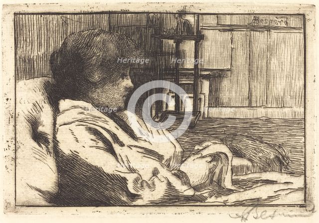 Woman Reading in the Atelier (La lecture dans l'atelier), 1887. Creator: Paul Albert Besnard.