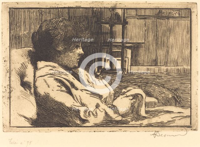 Woman Reading in the Studio (La Lecture dans l'atelier), 1887. Creator: Paul Albert Besnard.