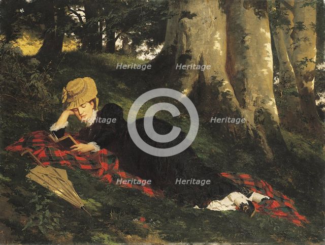 Woman Reading in a Forest, 1875. Creator: Benczúr, Gyula (1844-1920).