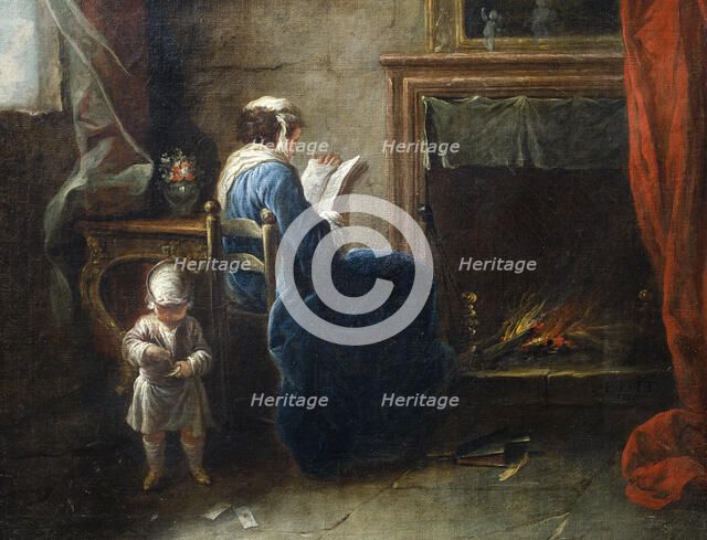 Woman Reading in front of a Fireplace, 1735. Creator: Pierre Parrocel.