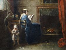 Woman Reading in front of a Fireplace, 1735. Creator: Pierre Parrocel