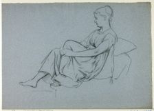 Woman Resting Against Pillows Clasping Her Knee, n.d. Creator: Henry Stacy Marks