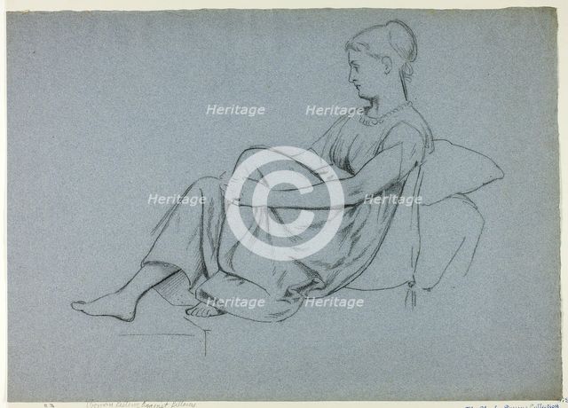 Woman Resting Against Pillows Clasping Her Knee, n.d. Creator: Henry Stacy Marks.