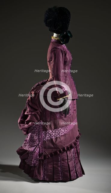 Woman’s 2-piece silk bustle dress, France, c.1885. Creator: Unknown.