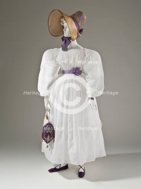 Woman's dress, Europe, white cotton plain weave (muslin) with cutwork and cotton embroidery, c.1830. Creator: Unknown.