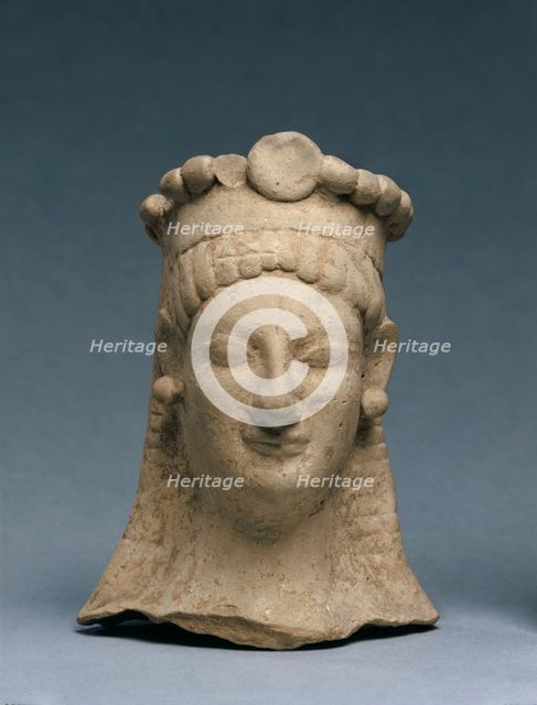 Woman's Head with Crown and Earrings, 600-475 BC. Creator: Unknown.