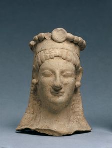 Woman's Head with Crown and Earrings, 600-475 BC. Creator: Unknown