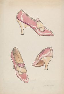 Woman's Slippers, c. 1936. Creator: Lillian Causey