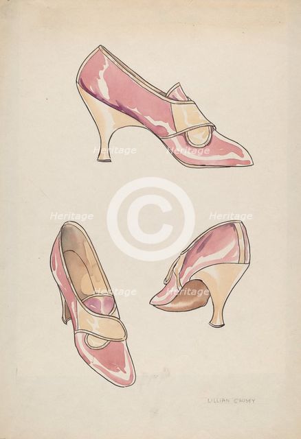 Woman's Slippers, c. 1936. Creator: Lillian Causey.
