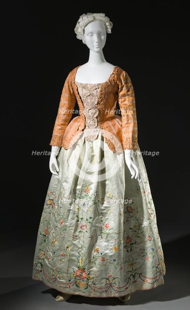 Woman's striped silk sack-back jacket (caraco), Europe, c.1760, altered c.1780. Petticoat: c.1785. Creator: Unknown.