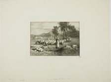 Woman Watching Over a Herd of Pigs, 1868. Creator: Charles Emile Jacque