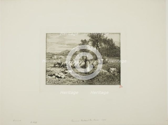 Woman Watching Over a Herd of Pigs, 1868. Creator: Charles Emile Jacque.