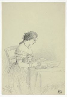 Woman Watercoloring (possibly a Self Portrait), 1856. Creator: Elizabeth Murray