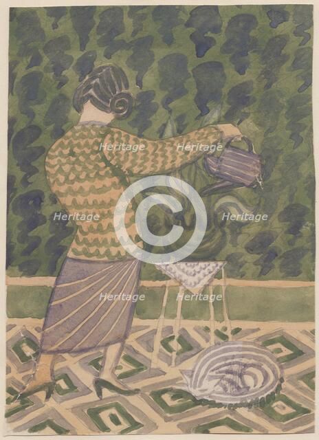 Woman watering plants, c1951. Creator: Shirley Markham.