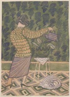 Woman watering plants, c1951. Creator: Shirley Markham