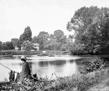 Woman waiting for the Rails Head Ferry on the River Thames, Isleworth, London, c1860-c1899. Artist: Henry Taunt