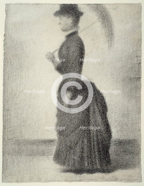 Woman Walking with a Parasol (study for La Grande Jatte), 1884. Creator: Georges-Pierre Seurat.