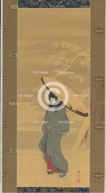 Woman Walking in the Snow, 1840s-early 1850s. Creator: Ando Hiroshige.