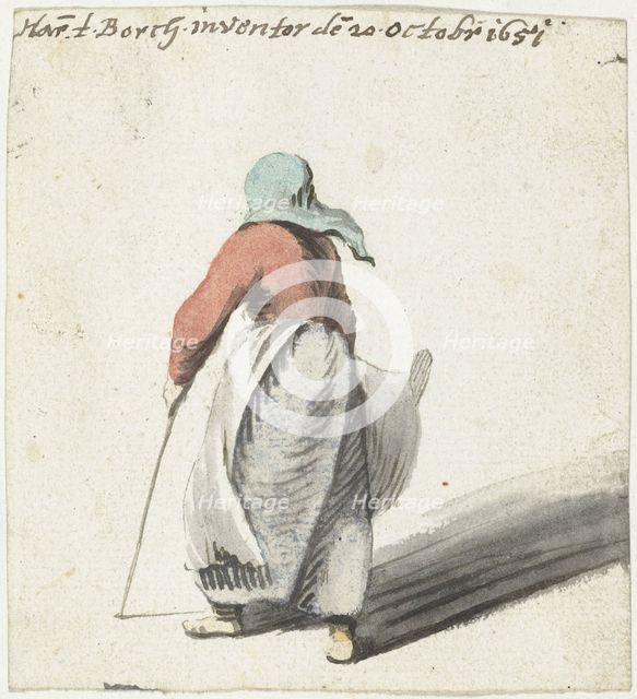 Woman walking, rear view, 1651. Creator: Harmen ter Borch.