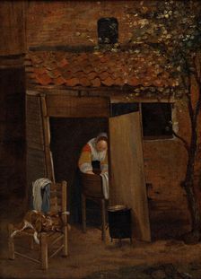 Woman washing clothes in a courtyard, after 1653. Creator: Johannes Gerritsz van Cuylenburch