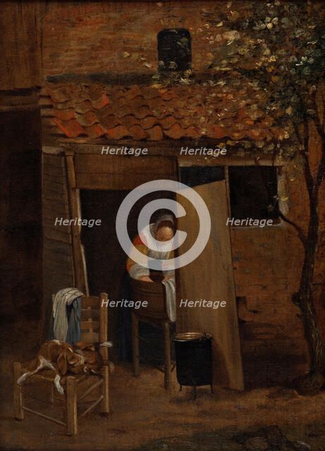 Woman washing clothes in a courtyard, after 1653. Creator: Johannes Gerritsz van Cuylenburch.