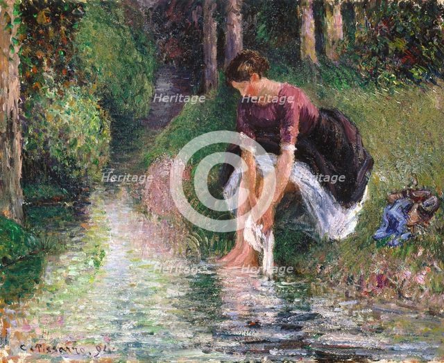 Woman Washing Her Feet in a Brook, 1894. Creator: Camille Pissarro.